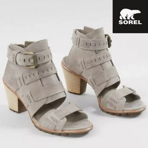 NIB Sorel Nadia Buckle sandal genuine leather in gray/kettle, size 9.5